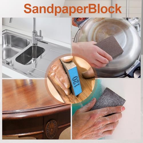 Romeda 8-Pack Sandpaper Block, Four Grits Per Pack 60/80/120/220, Washable and Reusable Handmade Sanding Sponge, Drywall Sandpaper Blocks for Wooden Drywall Sheetrock and Metal Glazing