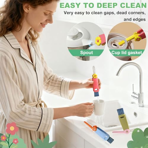 3 in 1 Cup Lid Cleaning Brush, 6 PCS Portable Water Bottle Brush, Multifunctional Bottle Cleaner Brush Set for Tight Spaces, Bottle Gaps, Tumblers, Travel Mug Caps - color: Red, Green, Blue(6pcs)