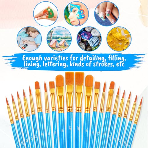 Paint Brushes Bulk, 20 Pcs Nylon Hair Paint Brushes for Acrylic Painting, Craft Paint Brushes Set for Kids Watercolor Face Canvas Detail Painting (Blue) - color: Blue