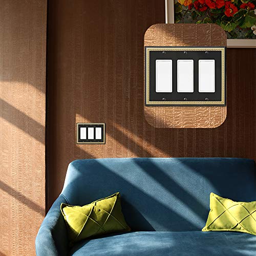 Pearled Frame Decorative Wall Plate Switch Plate Outlet Cover (Triple Decorator, Black & Dark Golden) - style: Triple Decorator