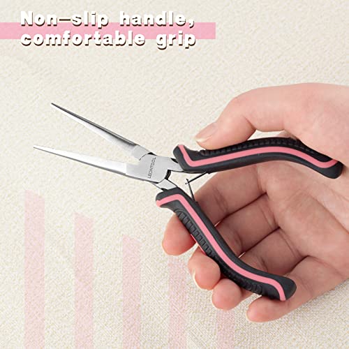 Mini Needle Nose Pliers for Jewelry Making 6 Inches Chain Nose Plier with Smooth Jaws Mini Extra Long Nose Precision Nippers for Gripping Small Components, Pink Tool for Women - style: Needle Nose Pliers
