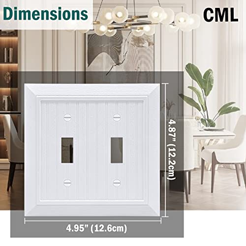 CML Classic 2-Gang Beadboard Toggle Light Switch Wall Plate, 2 Pack, White | Vintage Retro Wood Grain Design, Double Switch Cover, Impact Resistant, Standard Size 4.95'' X 4.87'' - size: 2 Pack