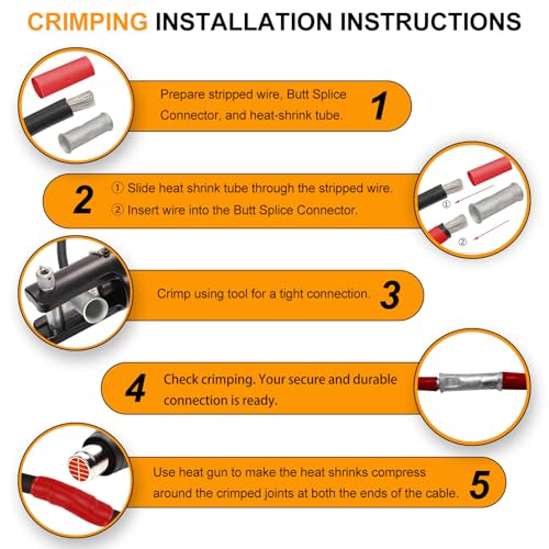 SVAAR 0000 Gauge Flared Barrel Butt Splice Connectors Kit 6PCS 4/0 AWG Non-Insulated Butt Connectors Tinned Copper Marine Grade Flared Compression Butt Splices Crimp Butt Terminals+6 PCS Heat Shrinks - color: Tinned Copper