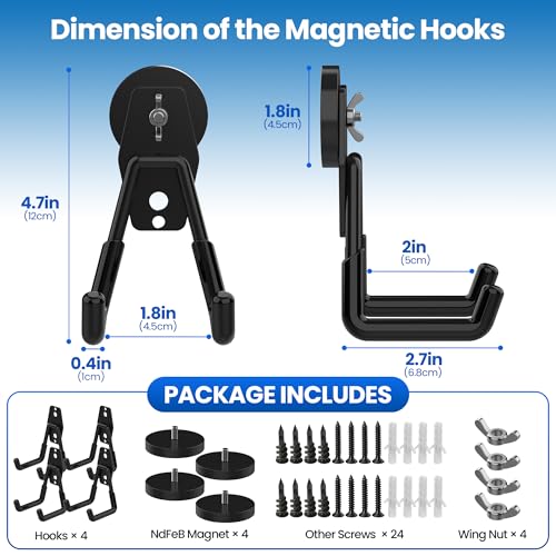 4 Pack Large Magnetic Hooks Heavy Duty Extra Strong Magnetic Garage Hooks Big NdFeB Industrial Magnet Hooks Magnetic Utility Storage Holder Organization with Anti-Slip Coating for Hanging Garden Tool - color: 1.6in Magnet-4 Pack-Black
