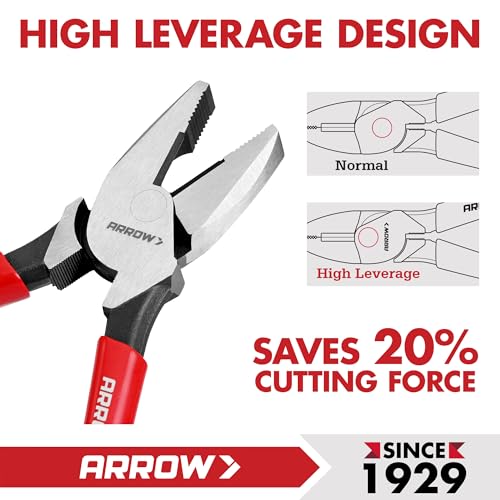 ARROW 8" High Leverage Linemans Pliers, Side Cutters, Linesman Pliers