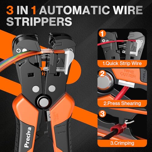Preciva Wire Stripper and Crimper Tool, with AWG 24-10 Automatic Strippers and AWG 26-10 Ratchet Wire Crimper for stripping, cutting, and crimping heat-shrink connectors and insulated terminals