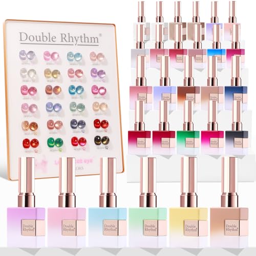 Double Rhythm 28Pcs 0.5Oz Cat Eye Gel Nail Polish Set Same Color Same Bottle Magnetic Gel Polish Kit Nail Art Manicure Salon DIY at Home (Silver Gold Red Black-T24-7) - color: Cat Eye Silver