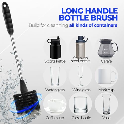 Holikme 6 Pack Bottle Brush 14" Stainless Steel Straw Cleaner Brush,Black - color: Black, size: 6Pack