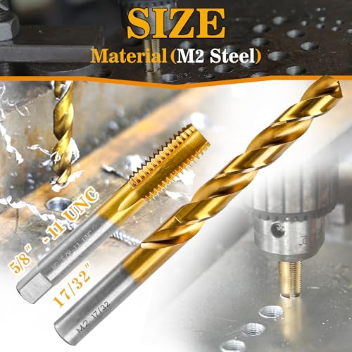 5/8"-11 UNC Tap and 17/32" Drill Bit for Metal,M2 HSS Drill and Tap Set - size: 5/8"-11 Tap, 17/32" Drill