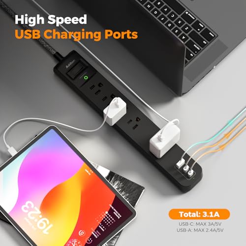 2 Pack Power Strip Surge Protector - 5 Widely Spaced Outlets 3 USB, 6Ft - color: Black & Dark Gray, size: 6 FT