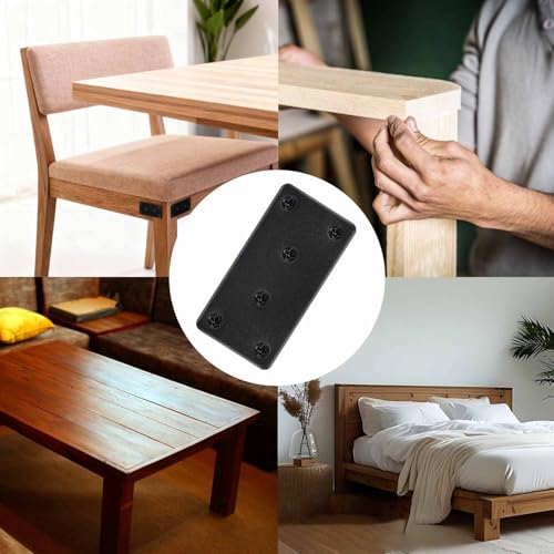 4 Pack Black Flat Mending Plates Steel Stainless Flat Bracket Mending Plate for Wood Furniture Fixing Metal Straight Brace Brackets with Screws Joining Brackets for Furniture Corner Repair (Black)