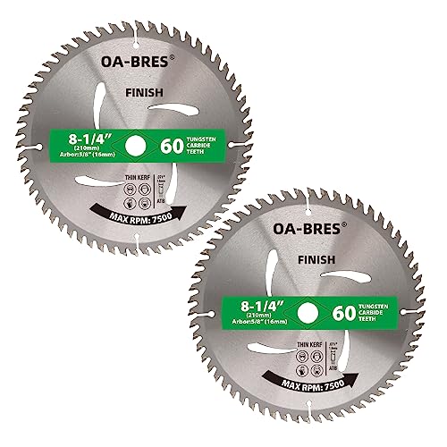 8-1/4-Inch 60-Tooth Circular Saw Blade with 5/8-Inch Arbor, TCT ATB Finish Blade for Wood Cutting (2-Pack) - size: 8-1/4" 60T