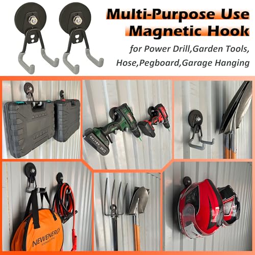 ULIBERMAGNET Upgraded Heavy Duty Magnetic Hooks,4 Pack Strong Large Magnet Hook for Power Drill,Garden Tools,Hose,Pegboard,Garage,Workshop,Magnetic Storage Hooks for Indoor Outdoor Hanging(Gray) - style: V1 Pro 2.59INCH 4PACK Gray Large Hooks
