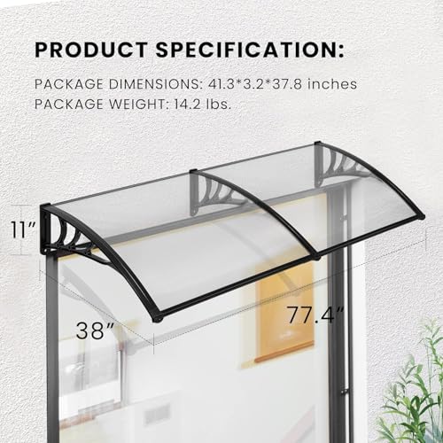 VIVOHOME Polycarbonate Window Door Awning Transparent 38 Inch x 78 Inch - color: Transparent, size: 38 Inch x 78 Inch
