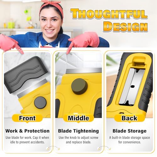 DIYSELF 2 Pack Razor Blade Scrapers with 30 Blades, Stove Scraper Tools - color: Yellow, size: 2 Pack