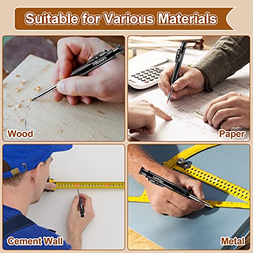 Hiboom 4 Pack Carpenter Pencil with 36 Refills Built In Sharpener (Black) - color: Black