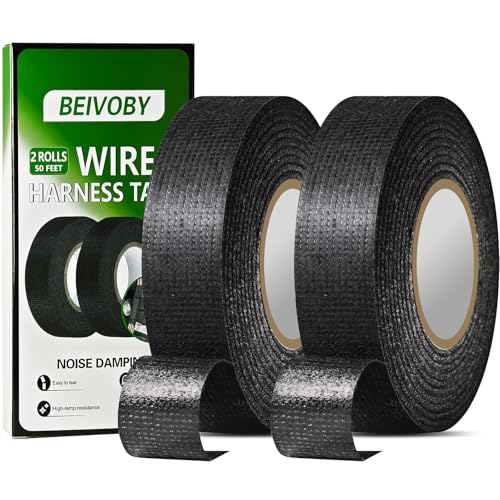 2 Rolls High Temp Wire Harness Tape (100FT Total) – OEM-Grade Automotive Cloth Fabric Tape for Engine Wiring Loom, Cable Protection & Noise Dampening - style: 2-pack