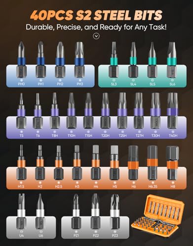 SakerPlus 42-in-1 Magnetic Ratcheting Screwdriver Set with T-Handle(Orange) - color: Orange