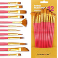 Transon Artist Paint Brush Set of 12 for Acrylic Watercolor Gouache Oil Craft Painting Red - color: 12 Pcs Red