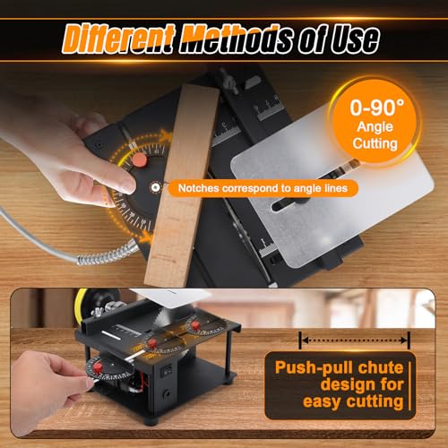 Mini Table Saw, 100W Portable Small Desktop Electric Saw, Speed & Angle Adjustable 30MM Cutting Depth, Precision Hobby TableSaw with Belt Sander for Wood Craft, Woodworking, Model Making