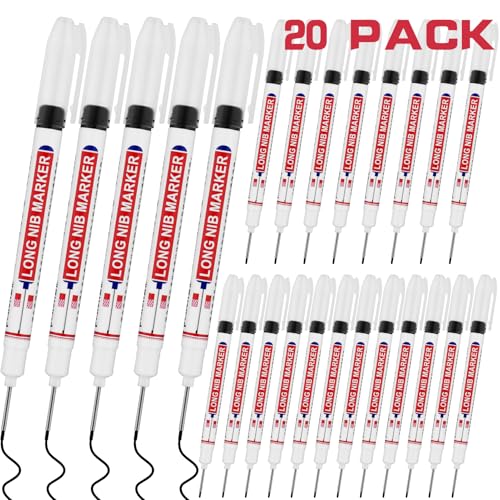 20 PCS Long Head Deep Hole Marker Pens,20mm Long Nib Marker,Longs Nose Markers,Waterproof Construction Markers Marking Tool,Permanent Markers Carpenter Ink marker Pens,Metal marking Pens,Black - color: 20PCS-20MM Black