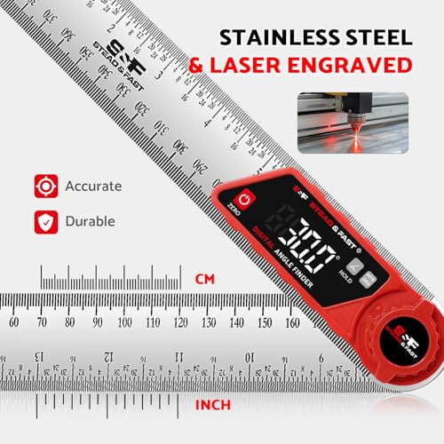 S&F STEAD & FAST Digital Angle Finder with Miter Button, 7 Inch / 200 mm - color: Red