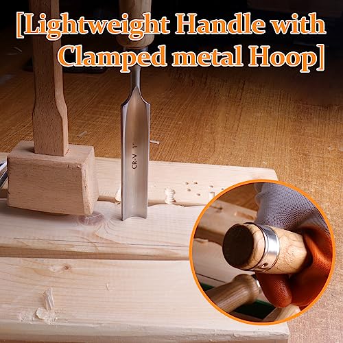 ATOPLEE Wood Chisel Set for Woodworking, 4 pcs Professional Wood Carving Chisel Tool Carpenter Gouge CR-V Steel Semi-Circular Edge Sharp Blade 6mm(1/4")/12mm(1/2")/18mm(3/4")/25mm(1") - size: Semi-Circular-4 Piece Set (6mm/12mm/18mm/25mm)