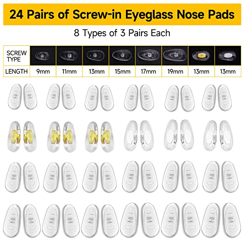Eyeglass Nose Pads, 24 Pairs of Screw-in Glasses Nose Pads, Upgraded Magnetic Eyeglass Repair Kit with Precision Precision Screwdriver Set, Screws, Tweezer for Travel, Birthday Gift, Christmas - color: Yellow
