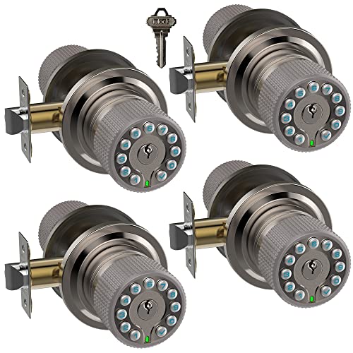 iulock Smart Door Knob with Keypad and Key,Keyless Entry Door Lock with Rubber Grip, Auto Lock,50 User Code,Waterproof, Easy to Install and Program for Bedroom(Stain Nickel Same Key 4 Pack) - color: Stain Nickel Same Key 4 Pack