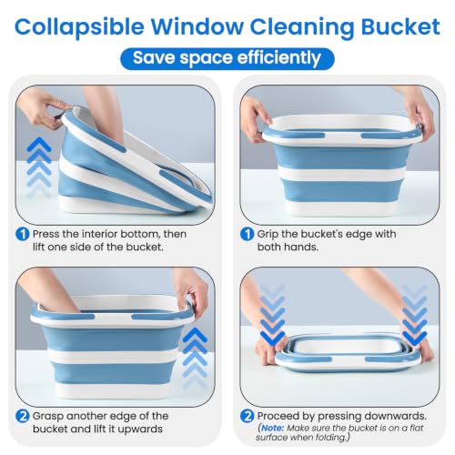 Window Cleaning Kit with Collapsible Bucket 4.2 Gallon, Professional 69" Window Squeegee Cleaner Tool with Extension Pole, Window Washing Equipment Cleaner Tool for Home Outdoor Commercial Use