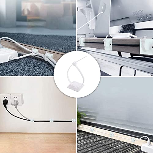 Strong Back-Glue Self Adhesive Cable Zip Tie Mounts Kit - 100 Set Cable Management Clips with 6" Zip Ties, Wire Holders - Outdoor Sticky Wire Organizer Clips - White - color: White