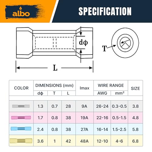 ALBO 400 Pcs Heat Shrink Butt Connectors for 26-10 AWG Electrical Wire - color: Butt 400Pcs Set 26-10 AWG