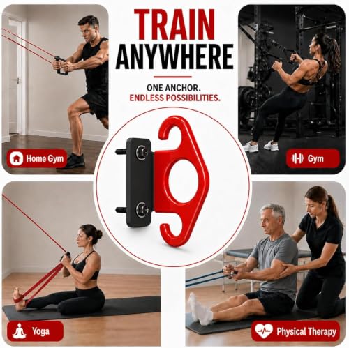 Resistance Bands Wall Mount Anchors, 3 Pack Steel Hook for Home Gym - color: Red