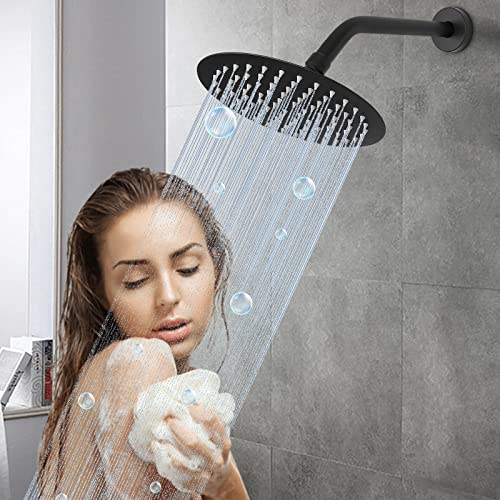 Shower Arm with Flange and Teflon Tape, Wall Mounted Shower Pipe 304 Stainless Steel Extension Arm for Fixed Shower Head & Handheld (10 Inch, Matte Black) - color: Matte Black, style: 10 Inch