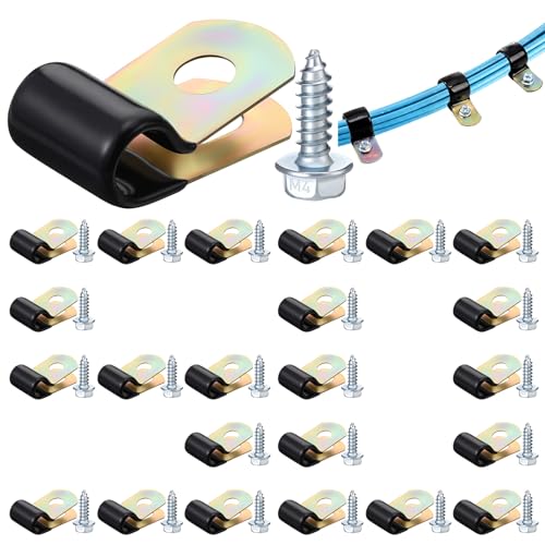 Tandefio 50 Pcs 1/4" Stainless Steel Cable Clamp with Screw Rubber Coated - size: 1/4"