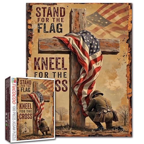 America Flag Jigsaw Puzzles 1000 Pieces for Adults, Families(Cross,Soldier，Christianity,Patriotic National Flag) Pieces Fit Together Perfectly 19.7''x27.6''inch Frameable Rustic Puzzle Art - color: American Flag-21