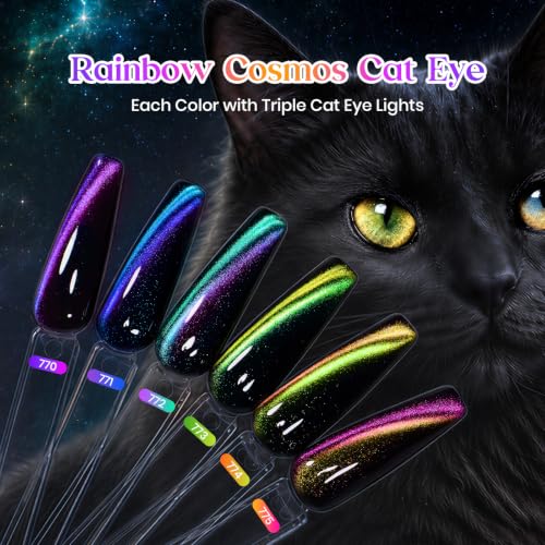 Beetles Halloween Cat Eye Gel Nail Polish Set, Rainbow Cosmos 6 Colors - color: A - Chameleon Cat Eye | Rainbow Cosmos