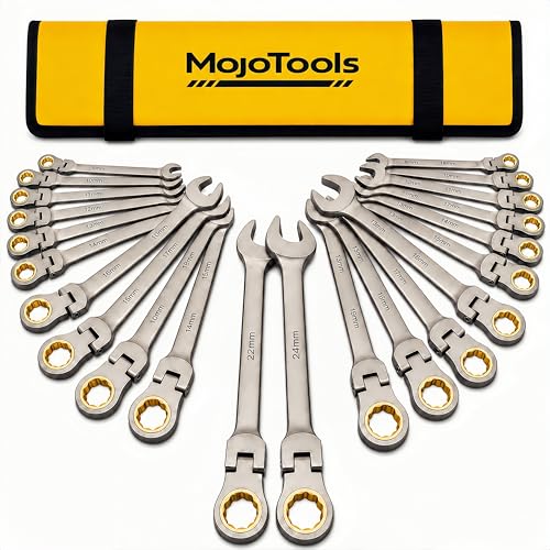 23-Piece Metric Wrench Set, 8-24mm Flex-Head Ratcheting Combination Wrenches with 9 Allen Keys, 72-Tooth CR-V Steel, Organizer Bag