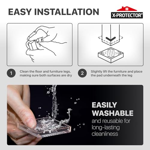 X-Protector Furniture Cups - 4 PCS 3" - Non Slip Furniture Pads (Square) - color: Transparent