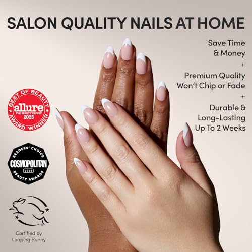 Glamnetic Press On Nails - Short Almond, Glossy Fake Nails 24 Pc Full Kit - color: 1A - MaDamn