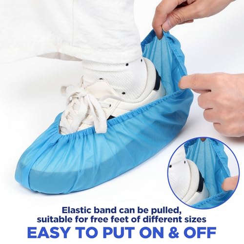 Kifmurase 200Pcs Shoe Covers Disposable Non-Slip, Blue Non-Woven Fabric Boot Covers for Indoors, Durable Breathable Boot Cover, Booties for Shoes, Stretchable Fits Up to Size 13 US Men
