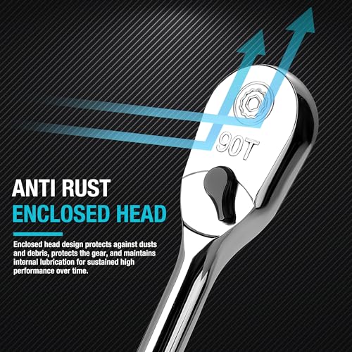 DURATECH Extra Long Handle 1/2-Inch Drive Ratchet, 90-Tooth Ratchet Wrench - size: 1/2" with 15" handle
