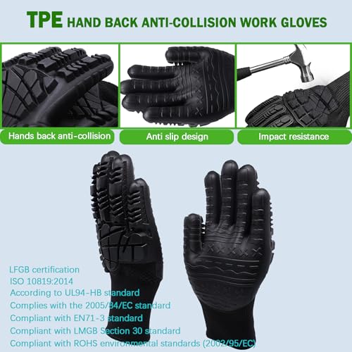 Pro-Grade TPE Anti-Vibration Non-Slip Gloves, Heavy Duty Work Gloves, Reinforced Grip for Construction/Machinery - color: Shockproof-xl