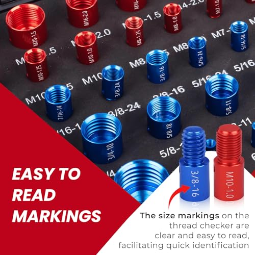 Thread Checker, 66pcs Nut and Bolt Thread Checker, 33 Inch & 33 Metric Box Set Thread Gauge, Thread Checker Standard and Metric Suitable for Size Checker of Bolts or Nuts in Narrow Areas - size: 66 Thread Checker