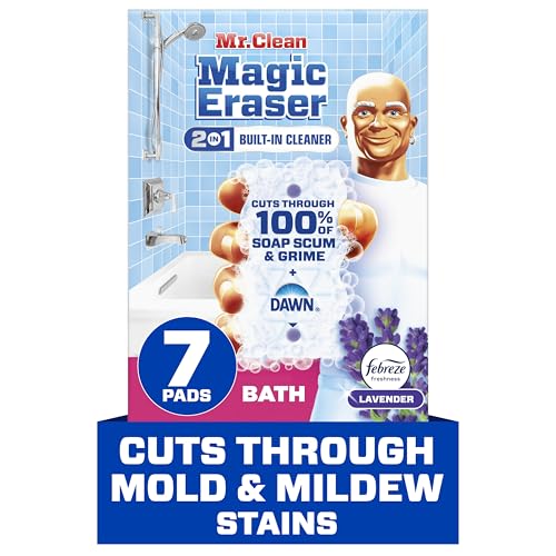Mr. Clean Magic Eraser Sponge, Bathroom Cleaner, Shower Cleaner, Tub Cleaner, Soap Scum Remover, Bathroom Cleaning Supplies, Dawn Cleaning Power with Febreze Lavender Scent, 2 in 1 Bath, 7ct - size: 7 Count (Pack of 1)