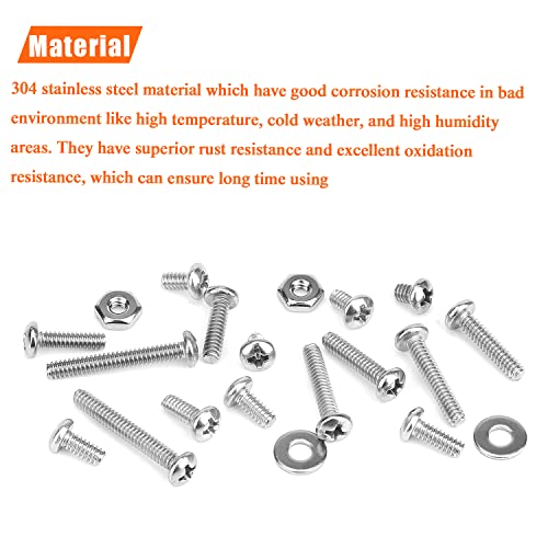 HELIFOUNER 240 Pieces #6-32 Phillips Pan Head Machine Screws Nuts Washers Assortment Kit, Coarse Thread, Fully Machine Threaded, 304 Stainless Steel - size: #6-32, style: Phillips Pan Head
