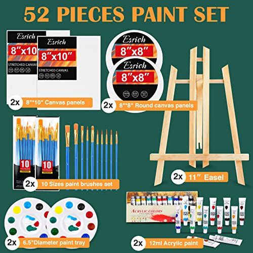 ESRICH Acrylic Paint Canvas Set, 52 PCS Painting Supplies Kit - color: 24Color, size: 52pack