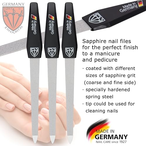 3 Swords Germany - Sapphire Metal Nail File Set 3 Pieces with 1 Piece 3-Way Nail Buffer – Nail Care Made in SOLINGEN/Germany - color: 3 Nail Files / 1 Buffer
