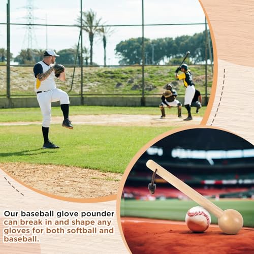 Hollowfly Baseball Glove Mallet 12 Inch Baseball Softball Glove Shaping Hammer with Leather Rope- Quick Create Ball Shaped Pocket for Softball - color: Natural Wood Color