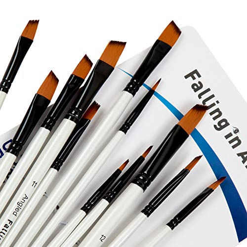 Falling in Art 12 PCS Professional Angled Paint Brushes Set - size: 12 Pcs Angled Nylon